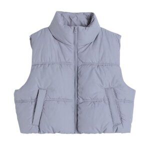 Divided H&M grey gilet cropped quilted puffer vest size S